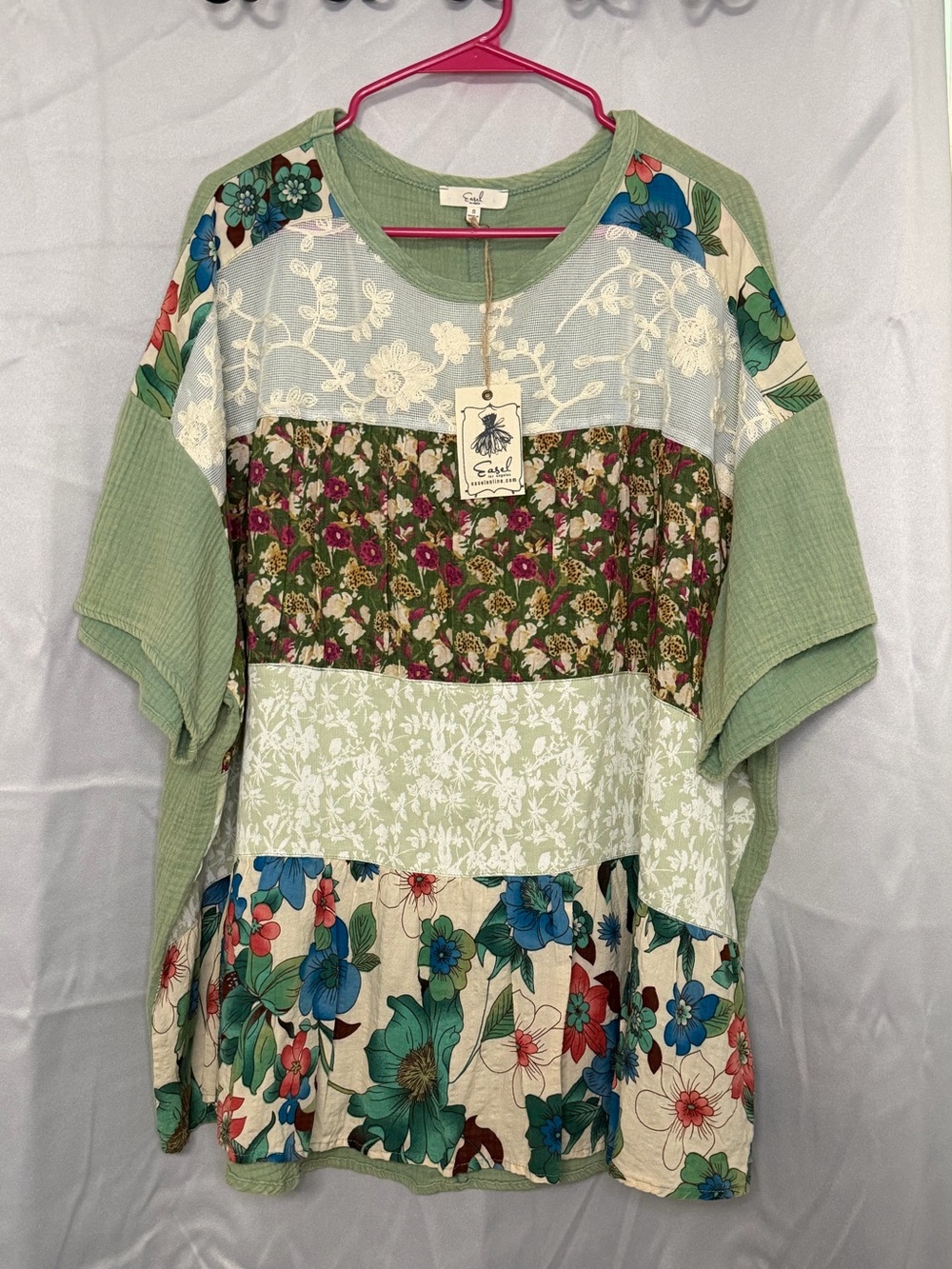Easel - Patchwork Floral Green Tunic top (OVERSIZED)